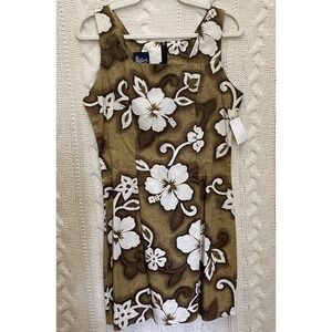 Royal Creations Vtg L NWT Womens Olive Tan Floral  Hawaiian Dress‎ USA